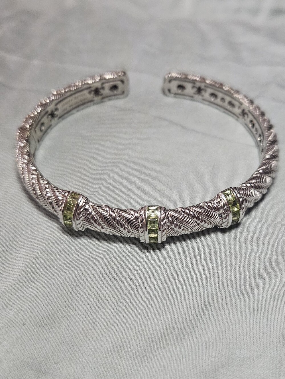 Judith Ripka 925 Braided Cuff Bracelet with Green Accents
